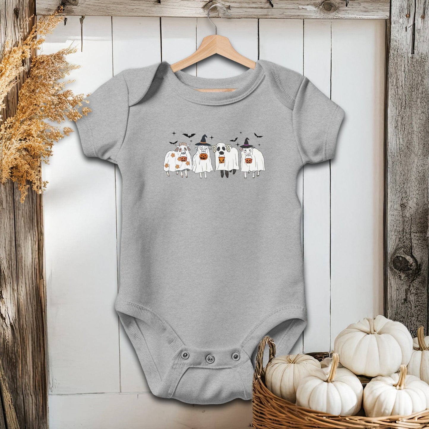 Holiday Baby Shirt Bodysuit Short Sleeve / Heather / Newborn Ghostly Sheep Halloween - Baby Shirt