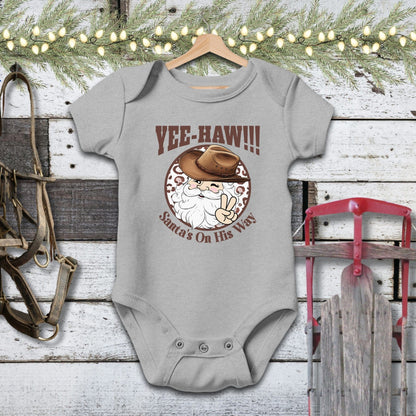 Holiday Baby Shirt Bodysuit Short Sleeve / Heather / Newborn Yee-Haw Santa Baby Shirt