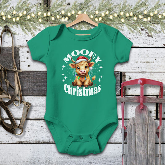 Holiday Baby Shirt Bodysuit Short Sleeve / Kelly / Newborn Cute Baby Cow Christmas Baby Shirt