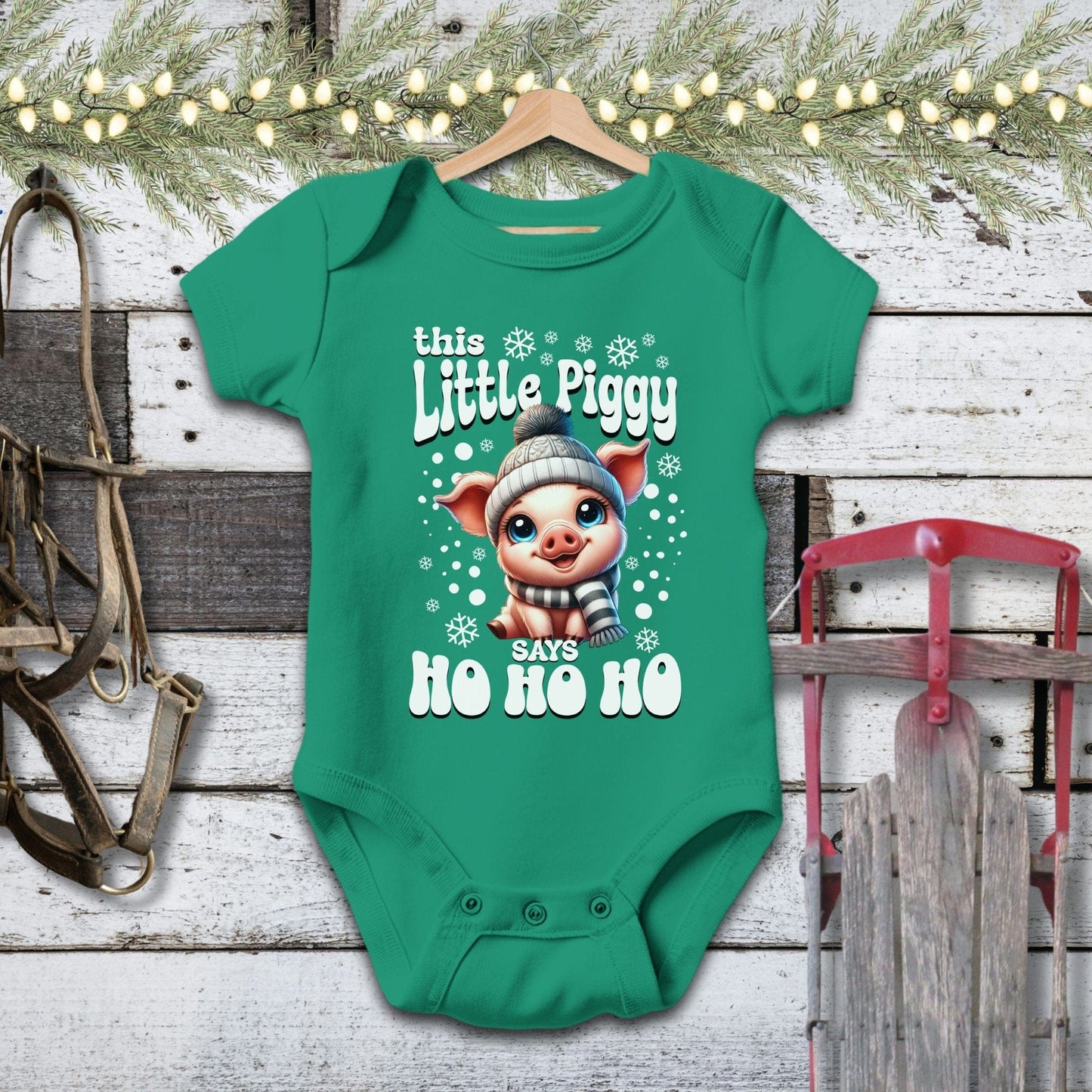 Holiday Baby Shirt Bodysuit Short Sleeve / Kelly / Newborn Little Piggy Christmas Baby Shirt