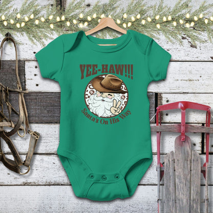 Holiday Baby Shirt Bodysuit Short Sleeve / Kelly / Newborn Yee-Haw Santa Baby Shirt