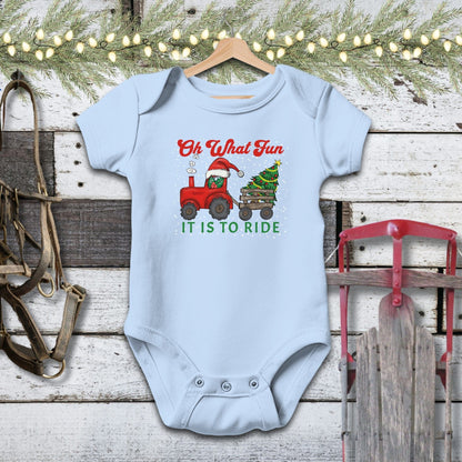 Holiday Baby Shirt Bodysuit Short Sleeve / Light Blue / Newborn Christmas Tractor Baby Shirt