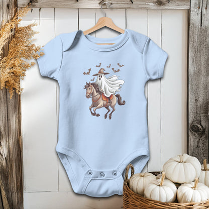 Holiday Baby Shirt Bodysuit Short Sleeve / Light Blue / Newborn Ghost Riding Horse Halloween - Baby Shirt