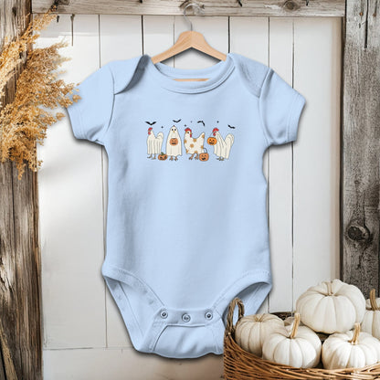 Holiday Baby Shirt Bodysuit Short Sleeve / Light Blue / Newborn Ghostly Chickens Halloween - Baby Shirt