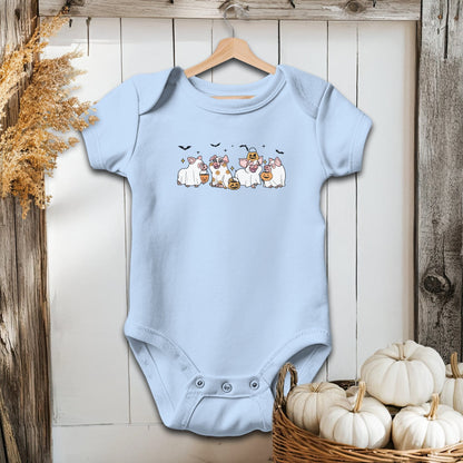 Holiday Baby Shirt Bodysuit Short Sleeve / Light Blue / Newborn Ghostly Pigs Halloween - Baby Shirt