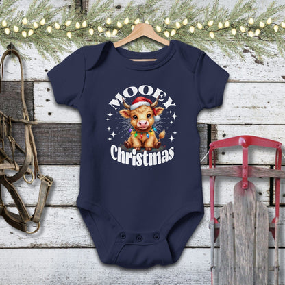 Holiday Baby Shirt Bodysuit Short Sleeve / Navy / Newborn Cute Baby Cow Christmas Baby Shirt