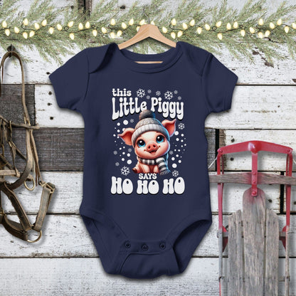 Holiday Baby Shirt Bodysuit Short Sleeve / Navy / Newborn Little Piggy Christmas Baby Shirt