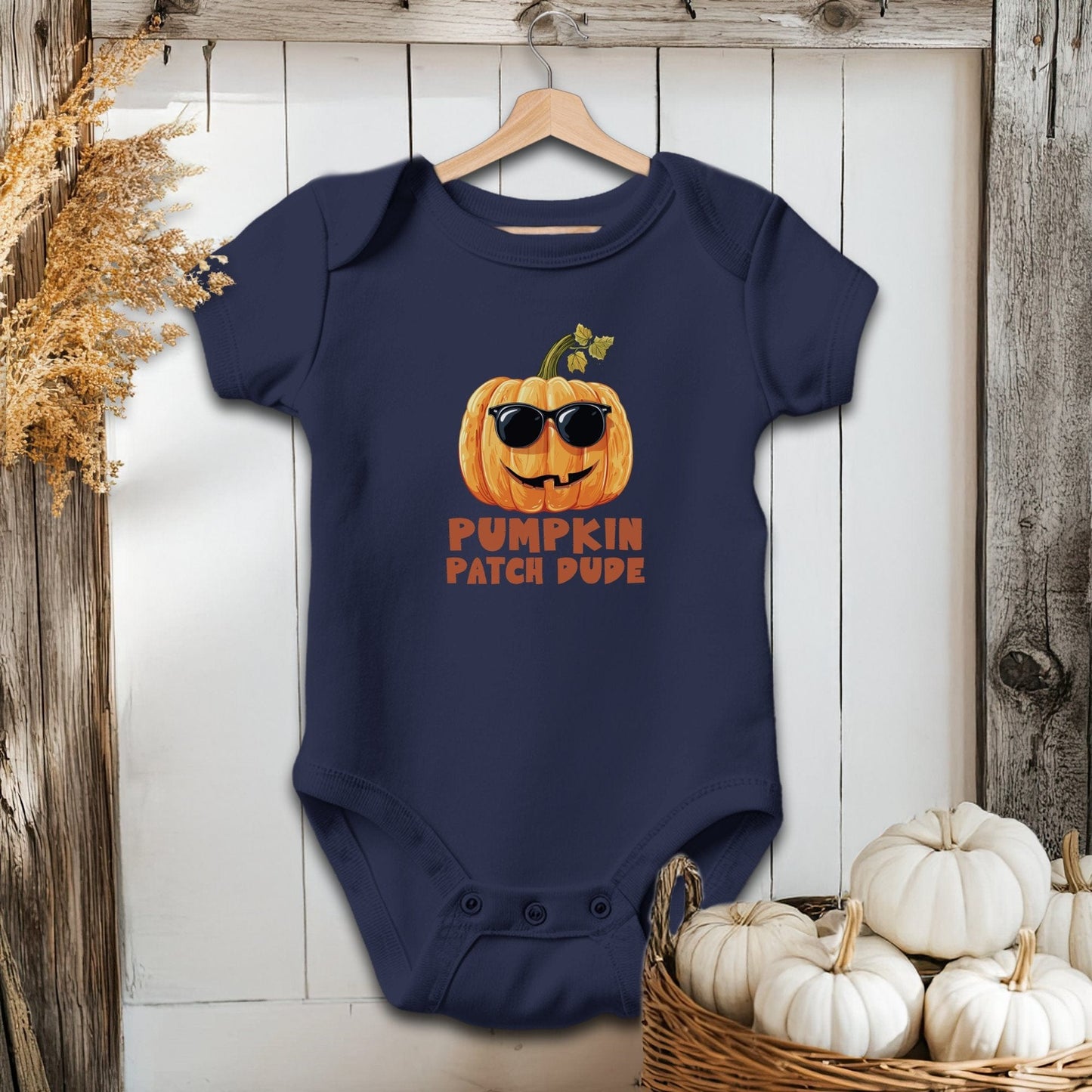 Holiday Baby Shirt Bodysuit Short Sleeve / Navy / Newborn Pumpkin Patch Dude - Baby Shirt