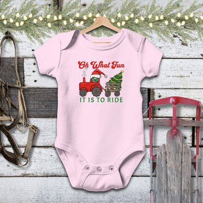 Holiday Baby Shirt Bodysuit Short Sleeve / Pink / Newborn Christmas Tractor Baby Shirt