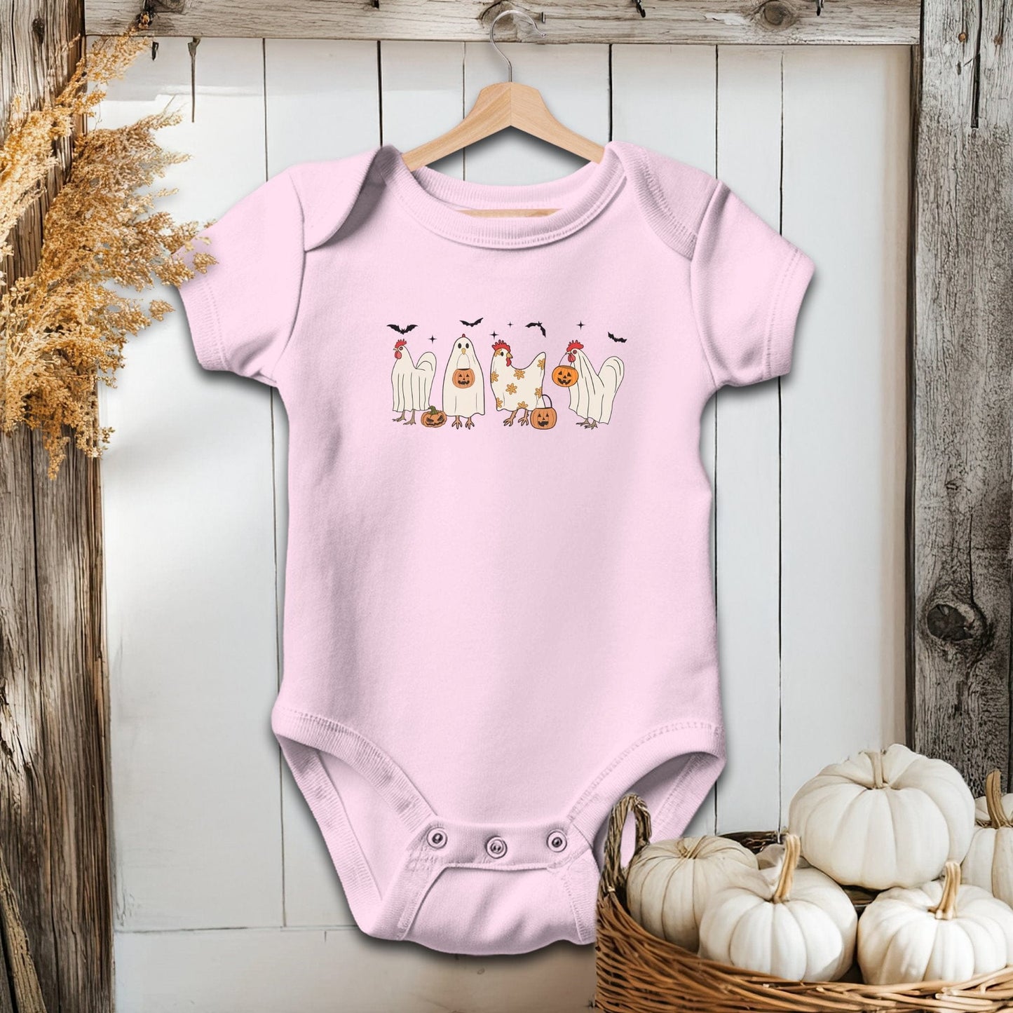 Holiday Baby Shirt Bodysuit Short Sleeve / Pink / Newborn Ghostly Chickens Halloween - Baby Shirt