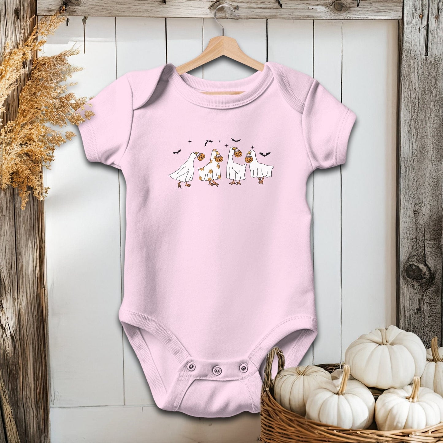 Holiday Baby Shirt Bodysuit Short Sleeve / Pink / Newborn Ghostly Geese Halloween - Baby Shirt