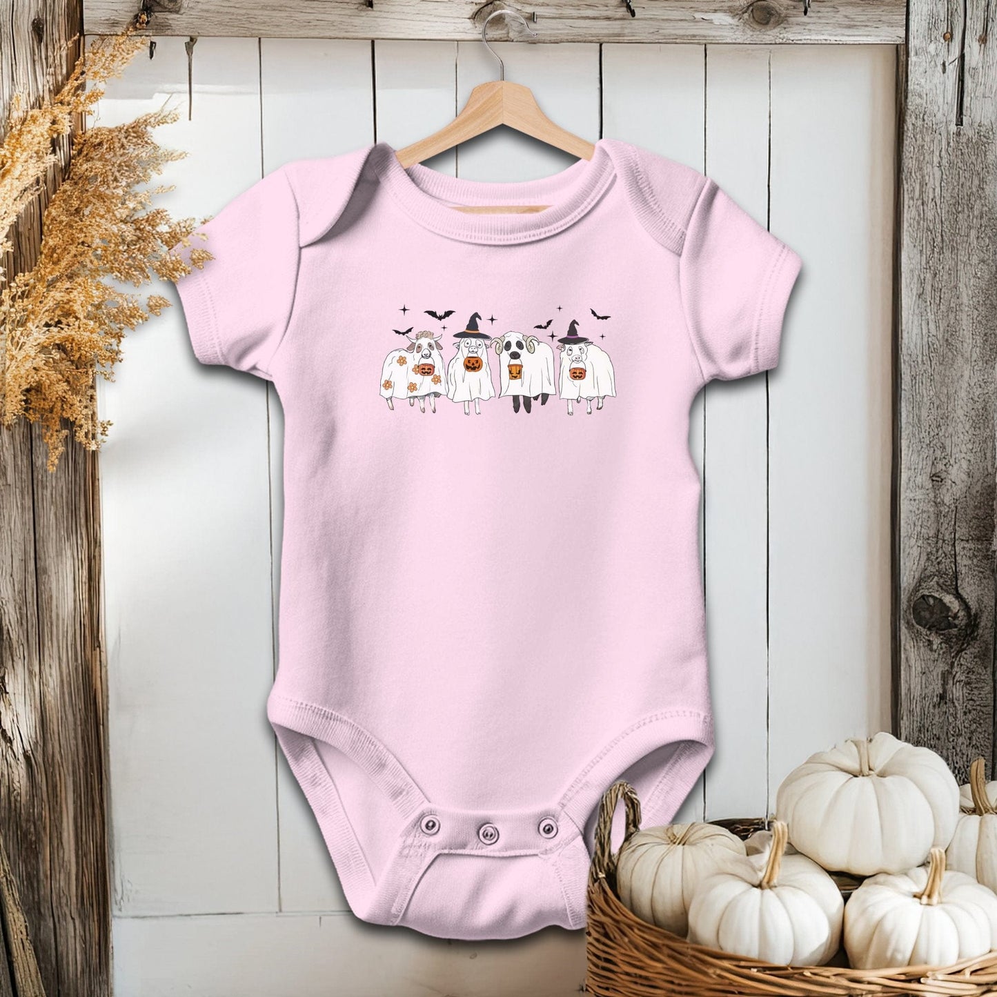 Holiday Baby Shirt Bodysuit Short Sleeve / Pink / Newborn Ghostly Sheep Halloween - Baby Shirt