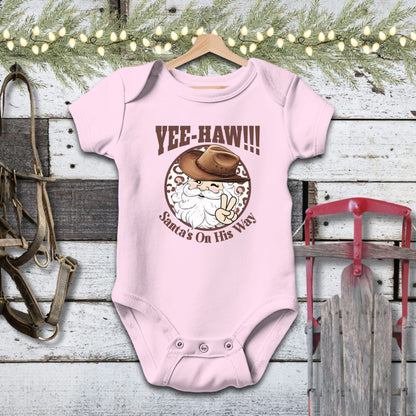 Holiday Baby Shirt Bodysuit Short Sleeve / Pink / Newborn Yee-Haw Santa Baby Shirt