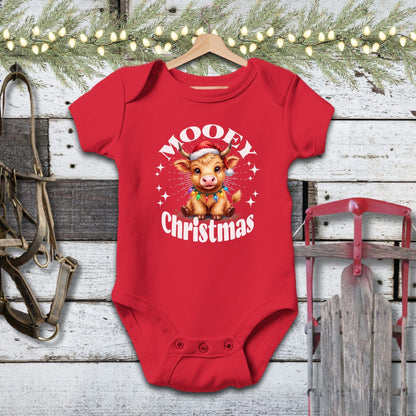 Holiday Baby Shirt Bodysuit Short Sleeve / Red / Newborn Cute Baby Cow Christmas Baby Shirt