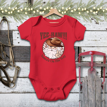 Holiday Baby Shirt Bodysuit Short Sleeve / Red / Newborn Yee-Haw Santa Baby Shirt