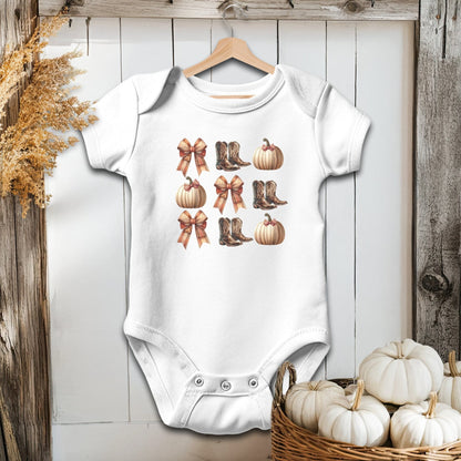 Holiday Baby Shirt Bodysuit Short Sleeve / White / Newborn Boots Pumpkins and Bows Fall - Baby Shirt