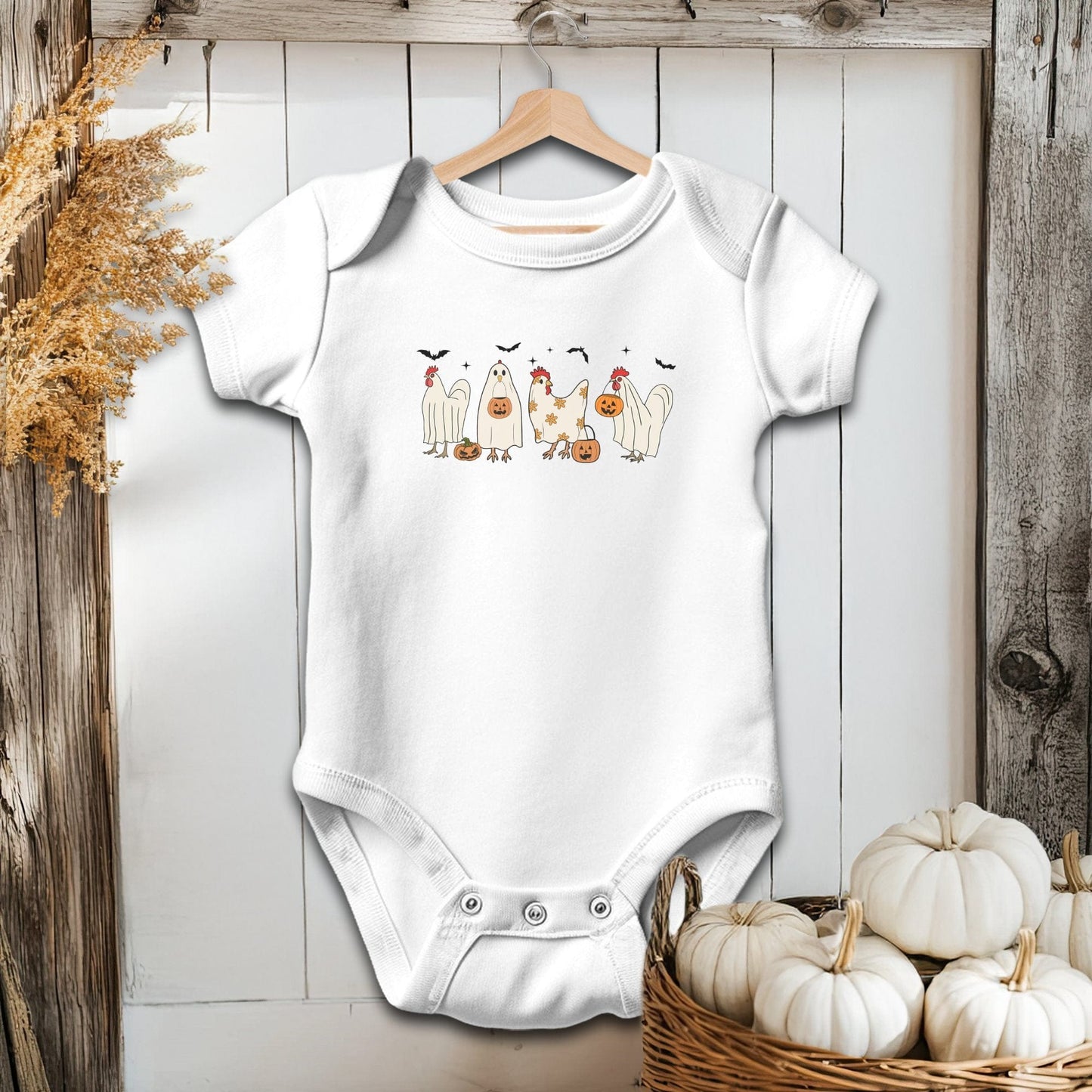 Holiday Baby Shirt Bodysuit Short Sleeve / White / Newborn Ghostly Chickens Halloween - Baby Shirt