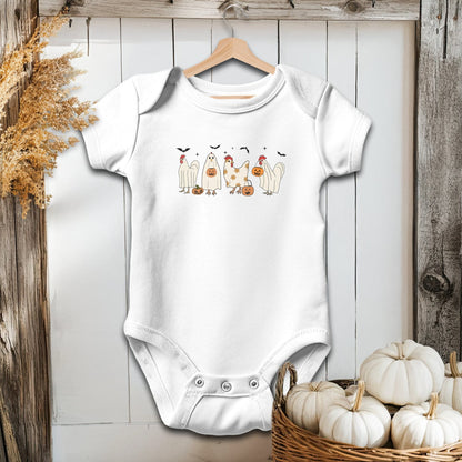 Holiday Baby Shirt Bodysuit Short Sleeve / White / Newborn Ghostly Chickens Halloween - Baby Shirt