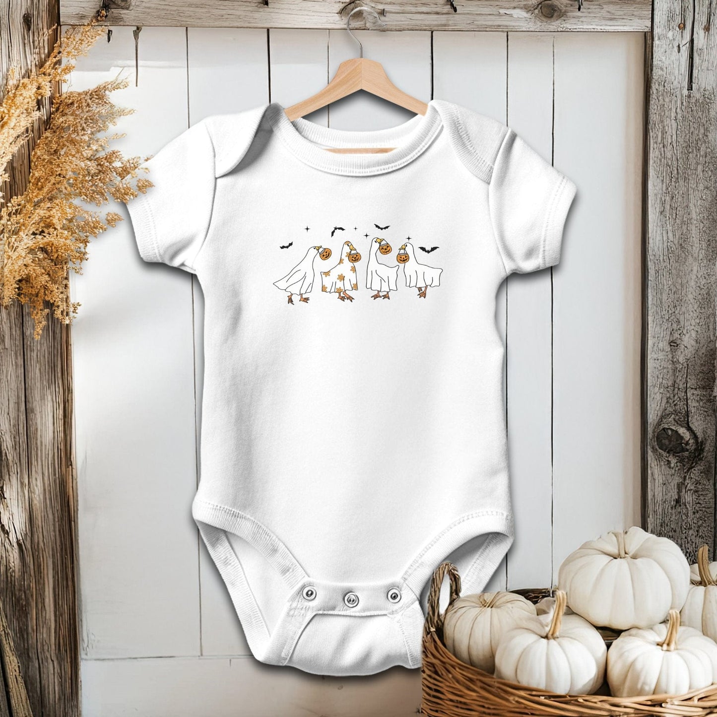 Holiday Baby Shirt Bodysuit Short Sleeve / White / Newborn Ghostly Geese Halloween - Baby Shirt