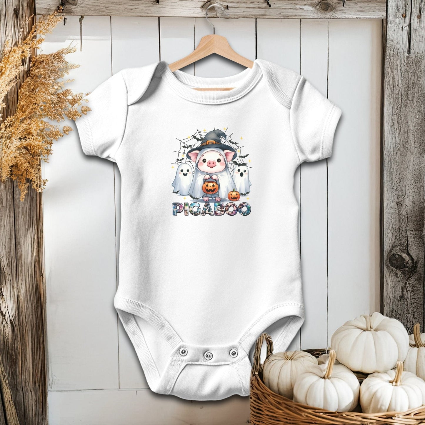 Holiday Baby Shirt Bodysuit Short Sleeve / White / Newborn Pig Ghosts Halloween - Baby Shirt