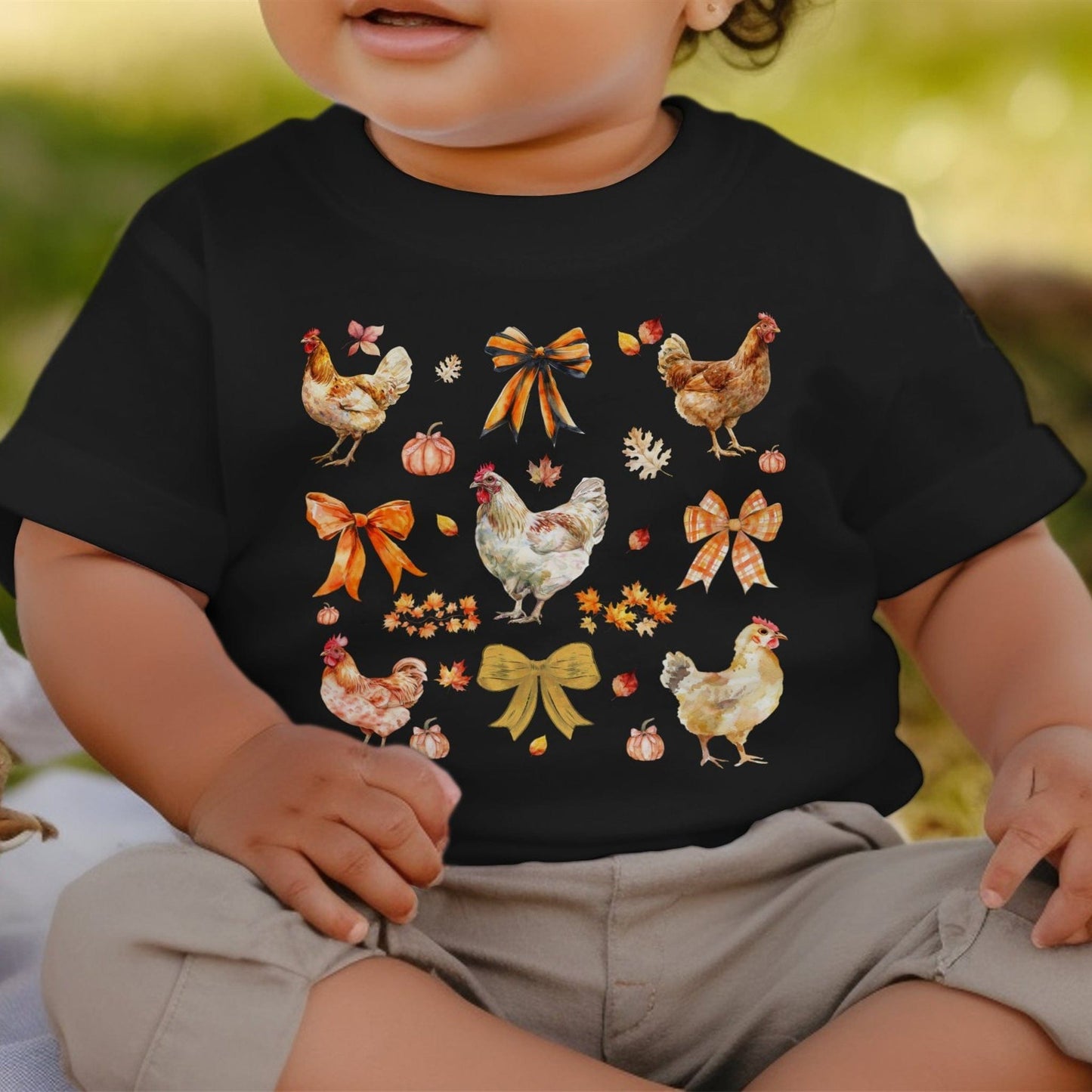 Holiday Baby Shirt Chickens and Bows Fall - Baby Shirt