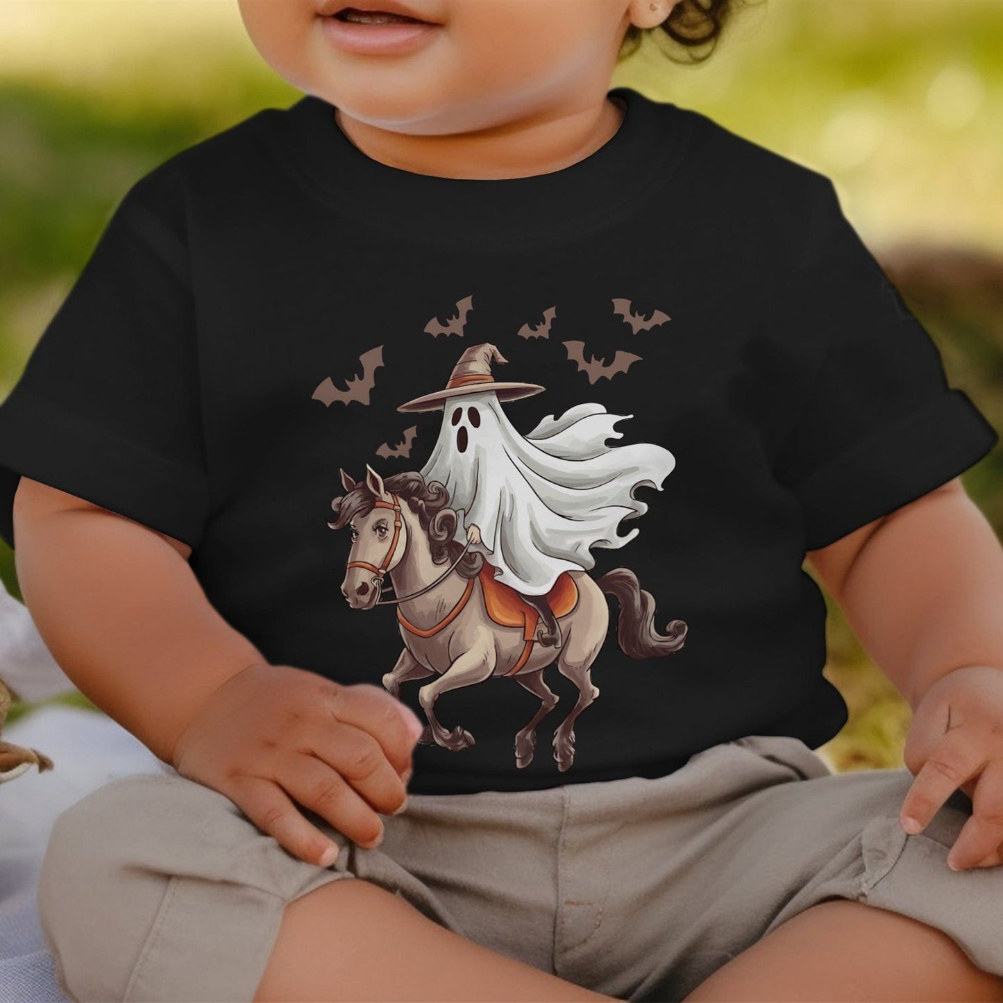 Holiday Baby Shirt Ghost Riding Horse Halloween - Baby Shirt