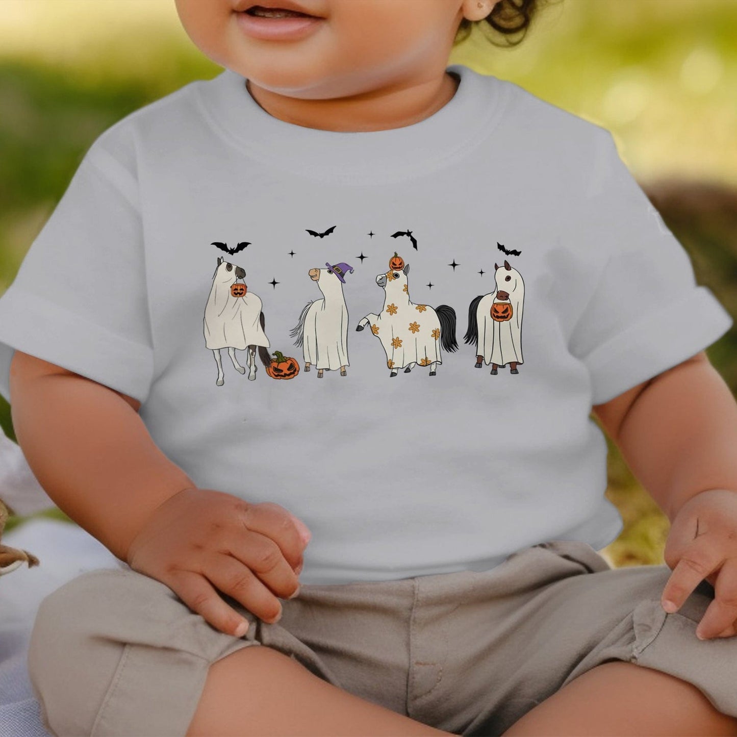 Holiday Baby Shirt Ghostly Horses Halloween - Baby Shirt