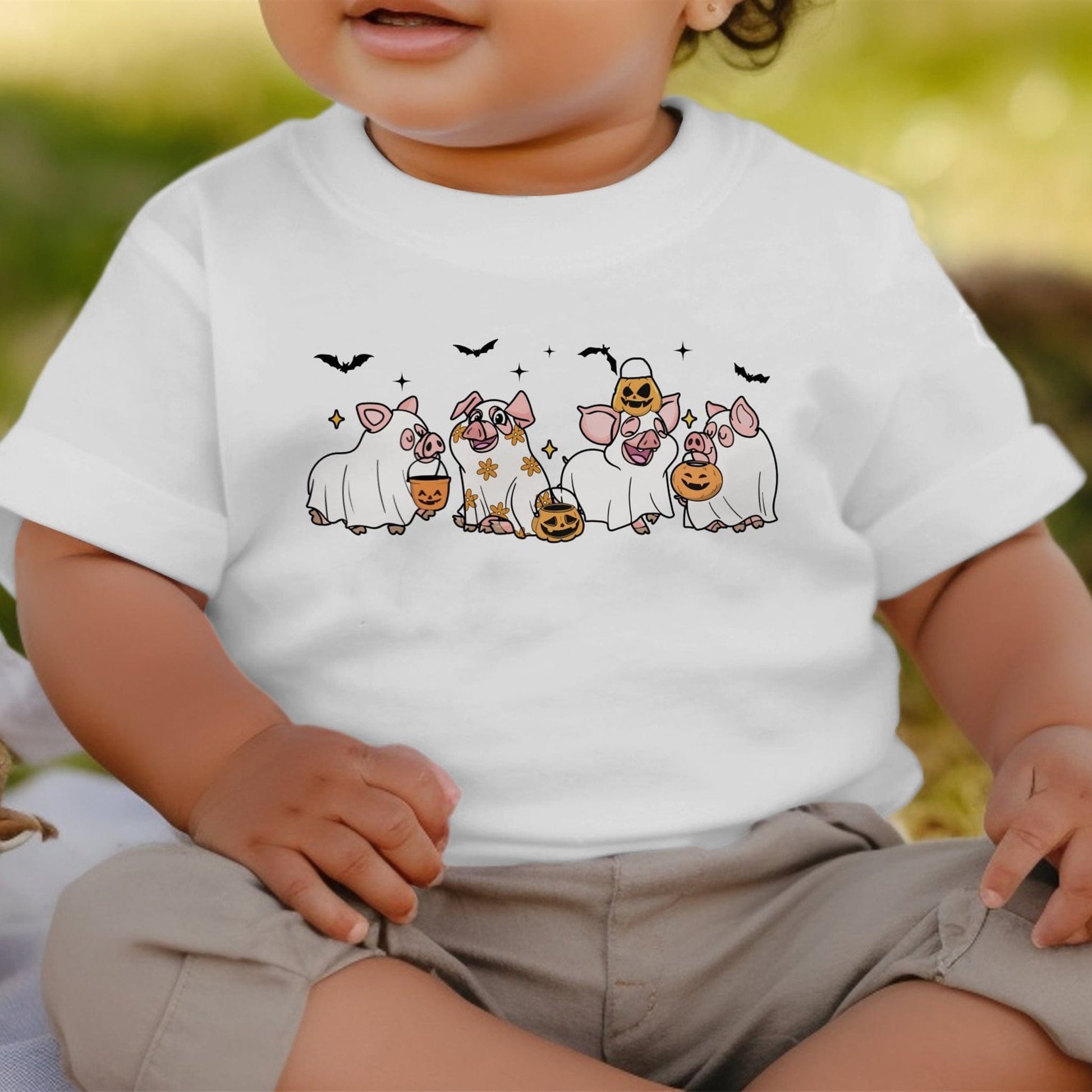 Holiday Baby Shirt Ghostly Pigs Halloween - Baby Shirt