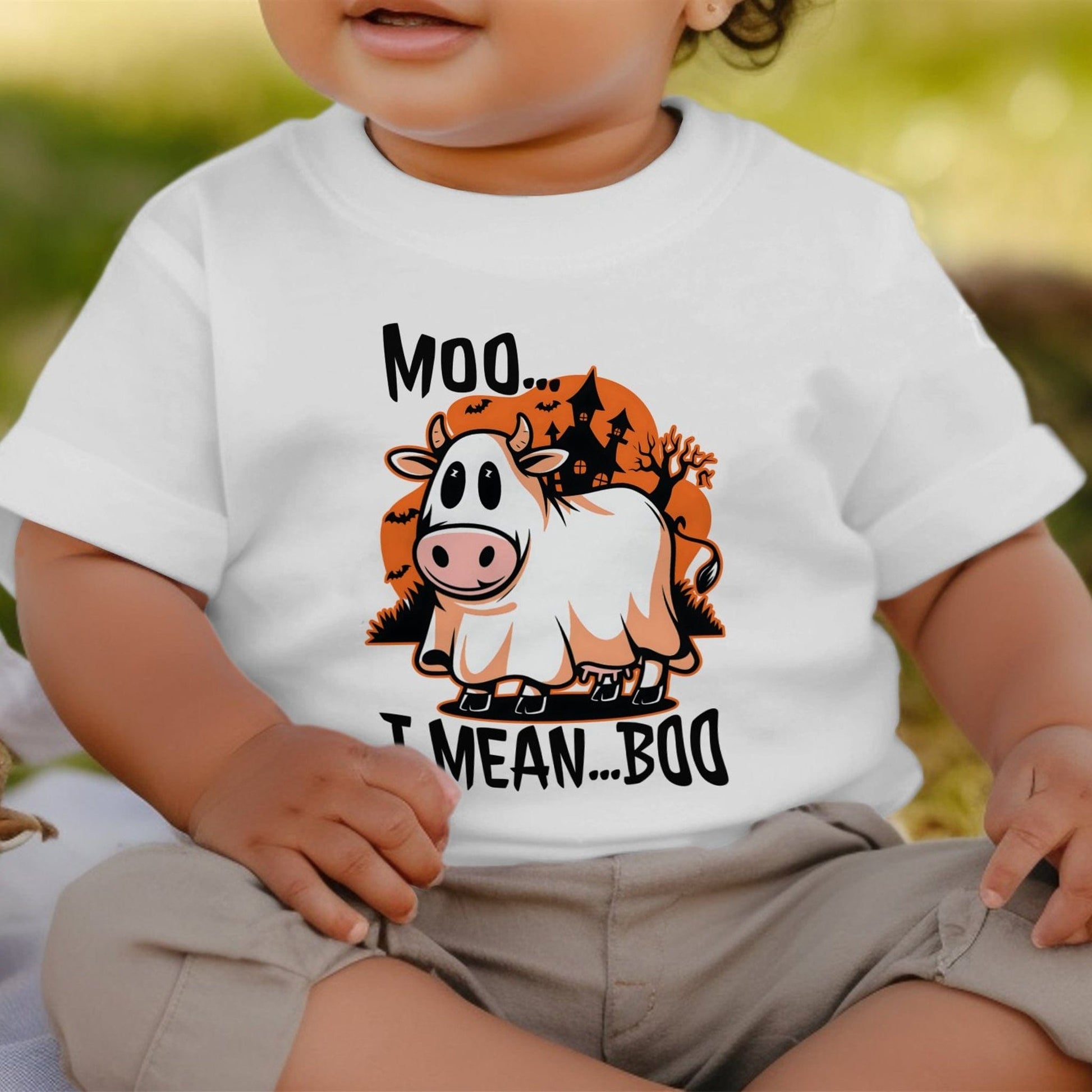 Holiday Baby Shirt Halloween Moo I Mean Boo Cow - Baby Shirt