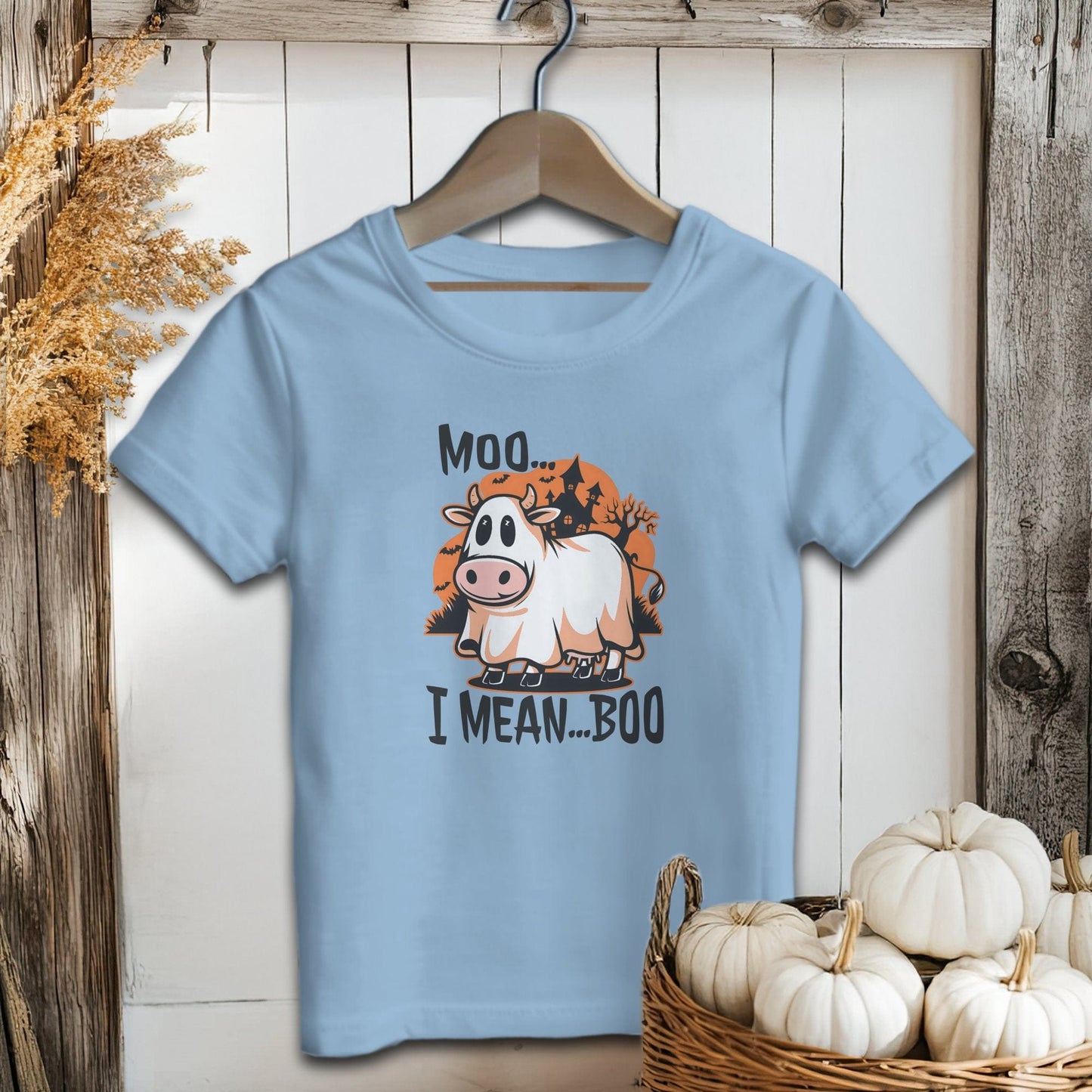 Holiday Baby Shirt Infant T-Shirt / Light Blue / 6 Months Halloween Moo I Mean Boo Cow - Baby Shirt