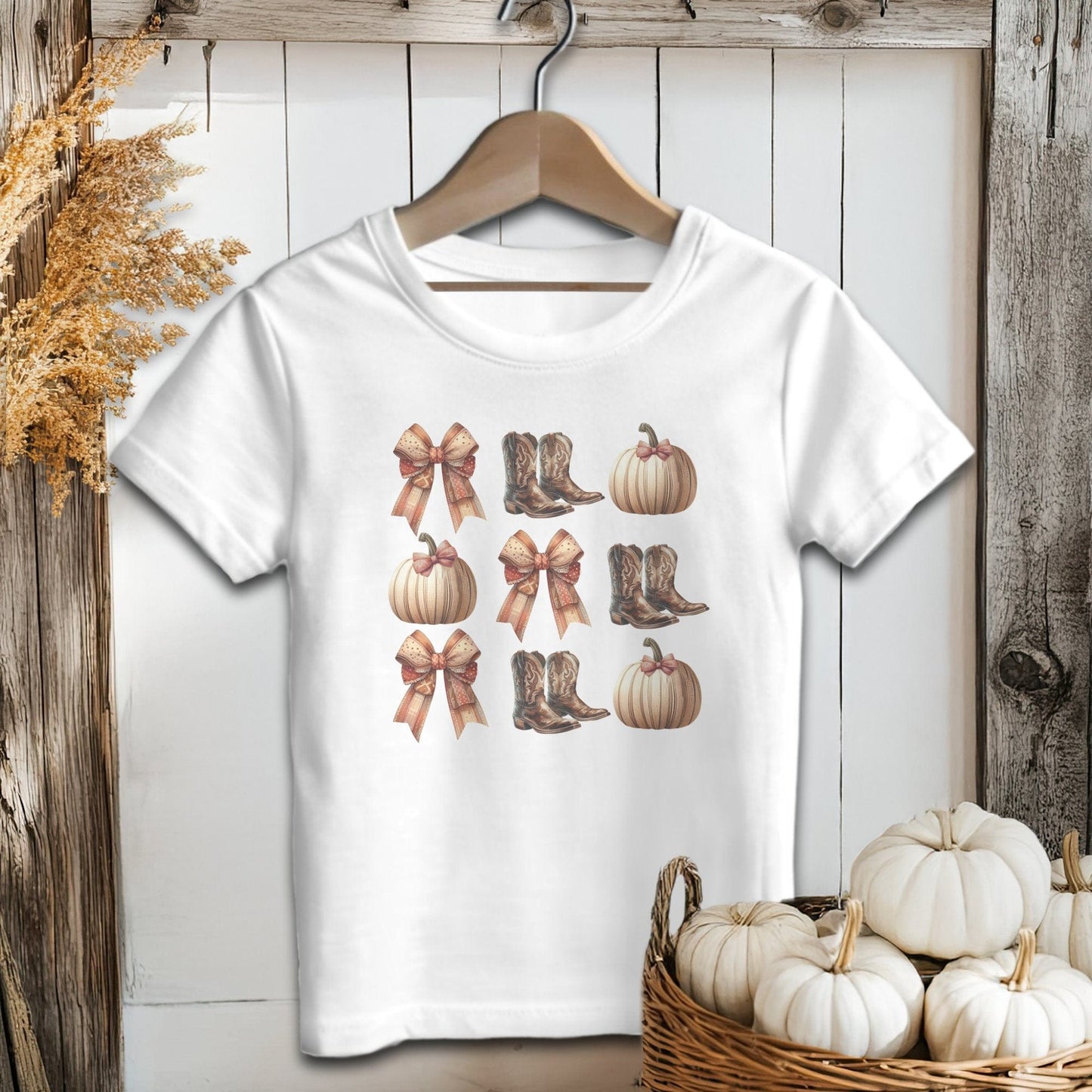 Holiday Baby Shirt Infant T-Shirt / White / 6 Months Boots Pumpkins and Bows Fall - Baby Shirt