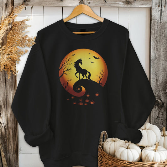 Holiday Shirt Adult Sweatshirt / Black / S Halloween Horse in the Moon Shirt