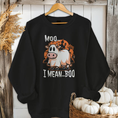 Holiday Shirt Adult Sweatshirt / Black / S Halloween Moo I Mean Boo Cow Shirt