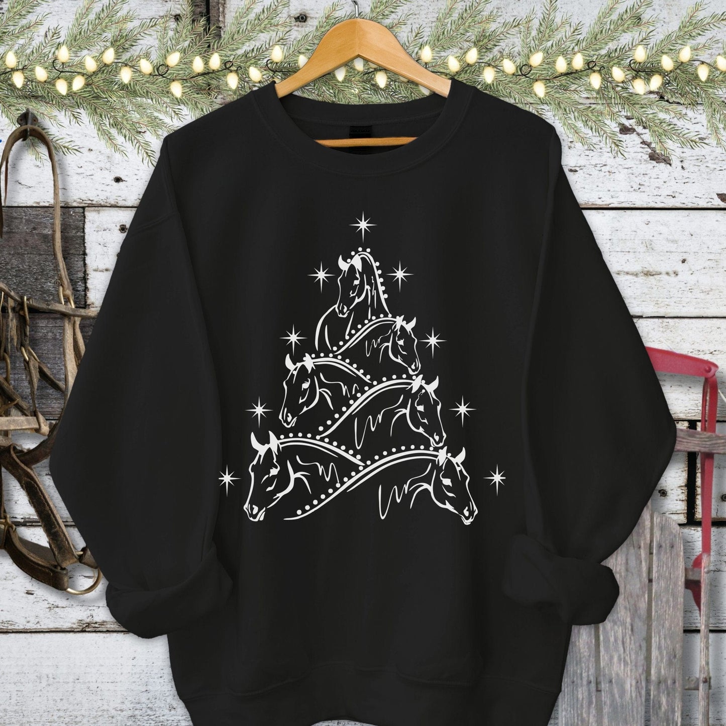 Holiday Shirt Adult Sweatshirt / Black / S Horse Art Christmas Shirt