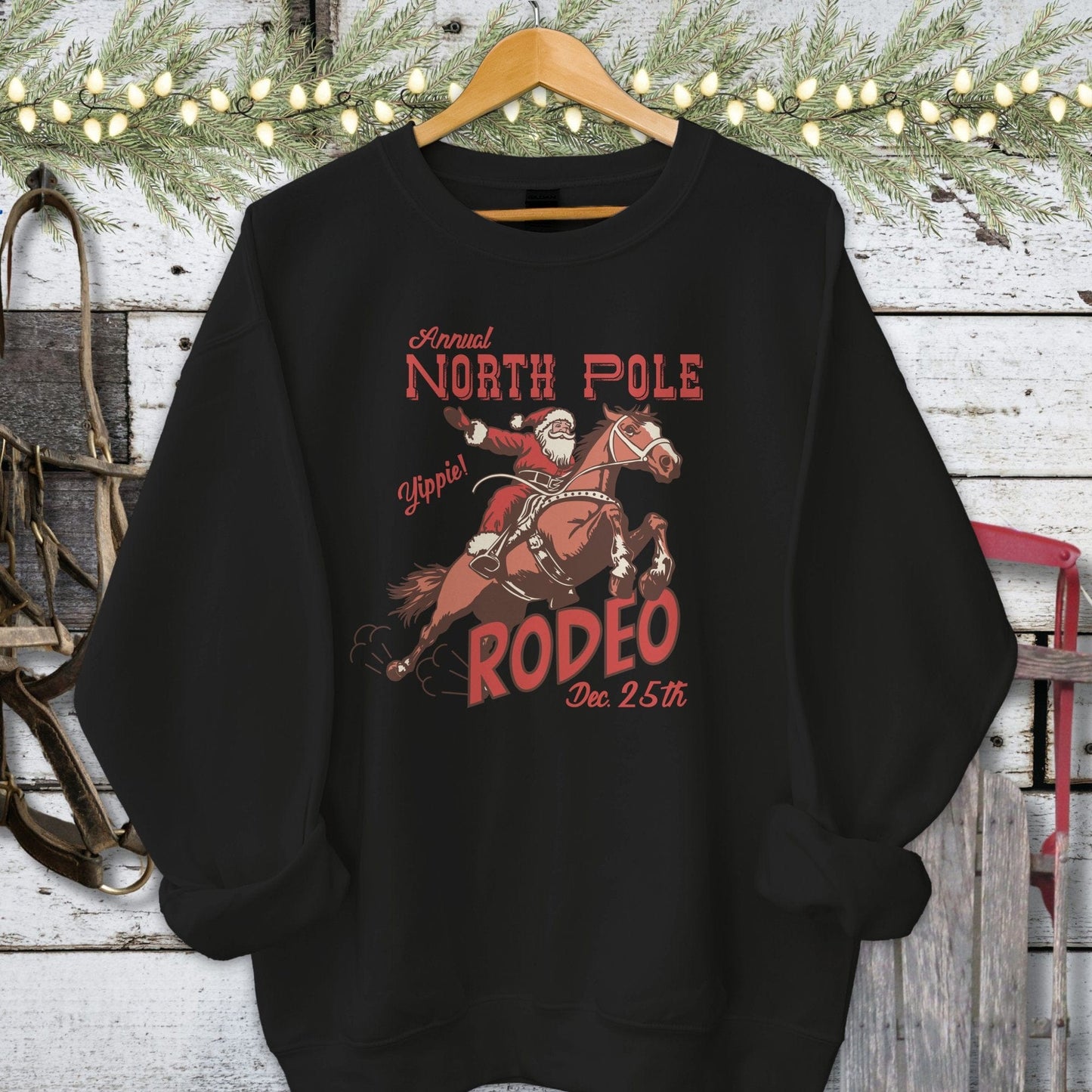 Holiday Shirt Adult Sweatshirt / Black / S North Pole Rodeo Shirt