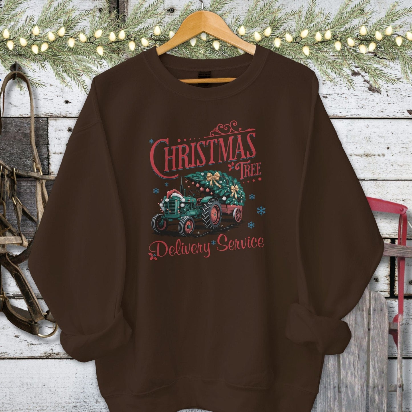 Holiday Shirt Adult Sweatshirt / Dark Chocolate / S Christmas Tree Delivery Shirt