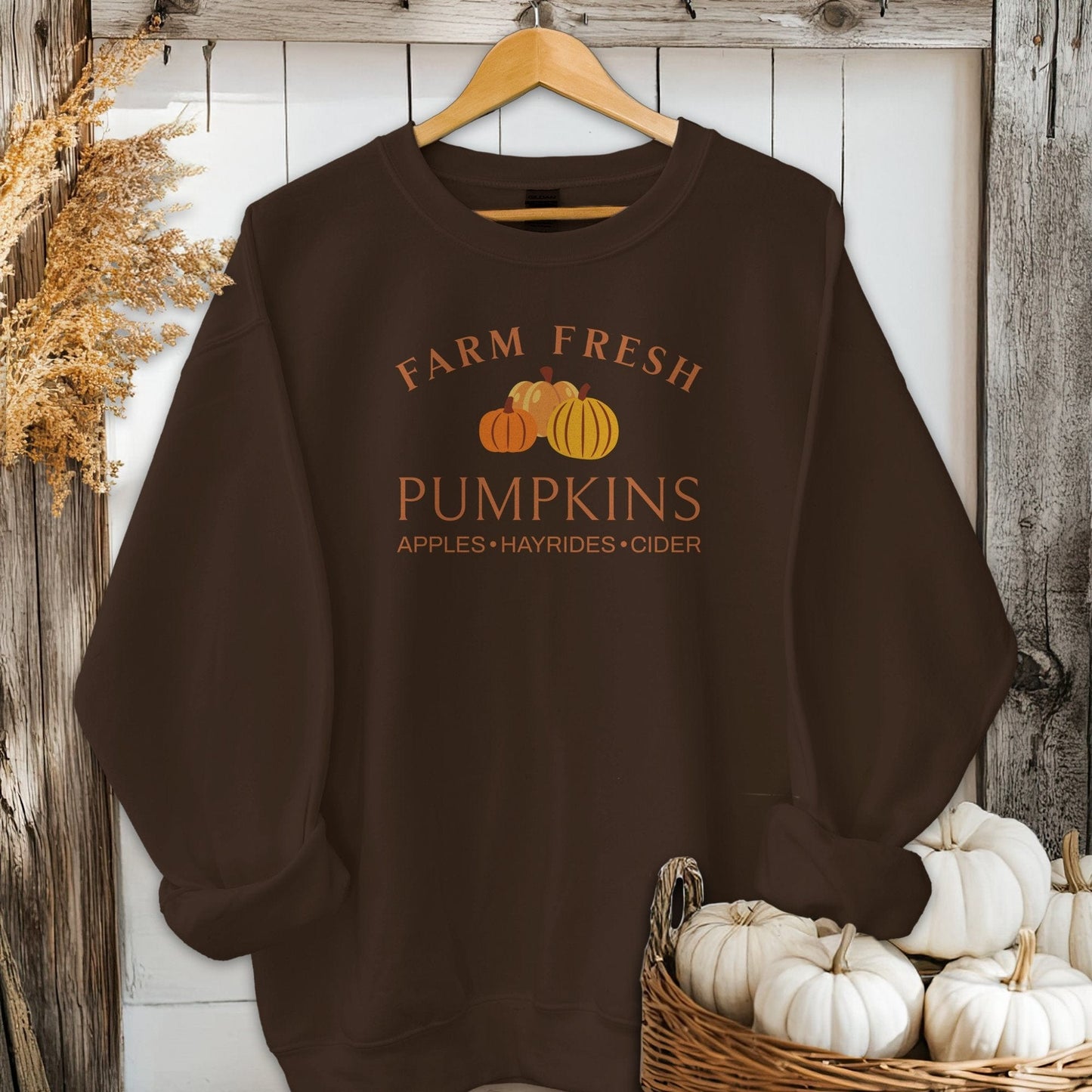 Holiday Shirt Adult Sweatshirt / Dark Chocolate / S Farm Fresh Pumpkins Fall Shirt