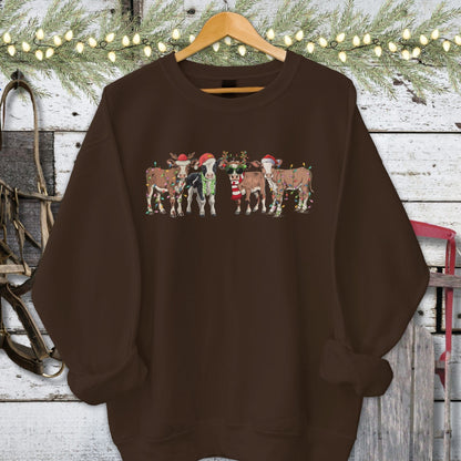 Holiday Shirt Adult Sweatshirt / Dark Chocolate / S Festive Cows Shirt