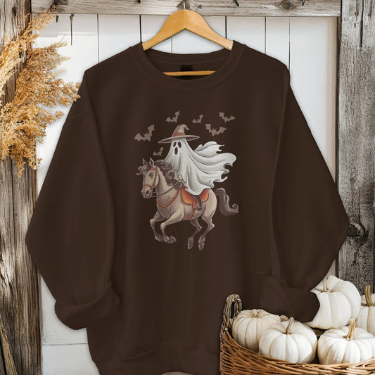 Holiday Shirt Adult Sweatshirt / Dark Chocolate / S Ghost Riding Horse Halloween Shirt