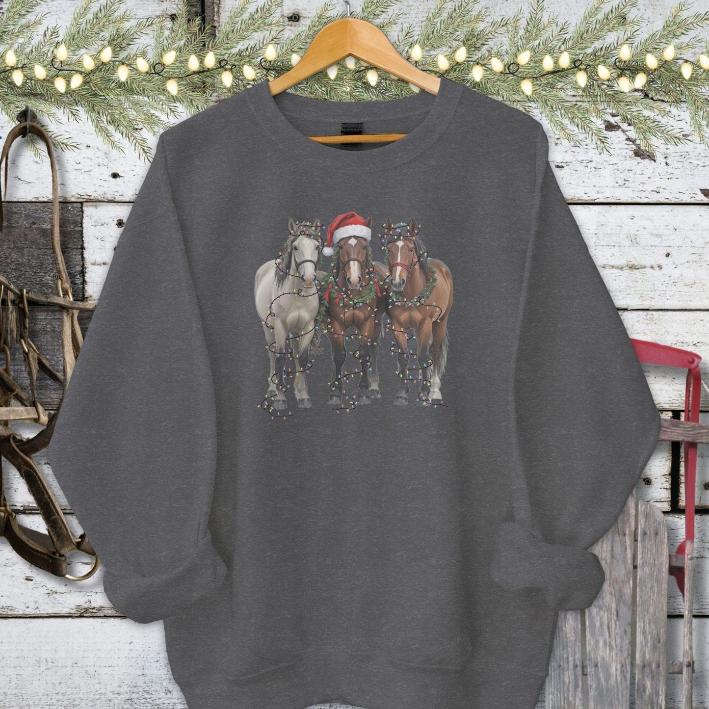 Holiday Shirt Adult Sweatshirt / Dark Heather / S Festive Horses Shirt