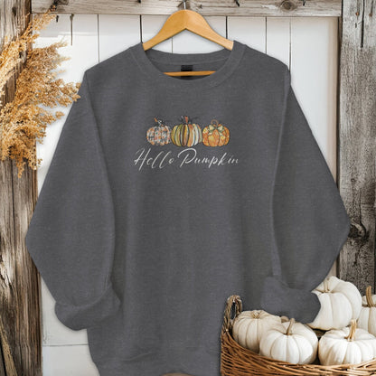 Holiday Shirt Adult Sweatshirt / Dark Heather / S Hello Pumpkin Fall Shirt