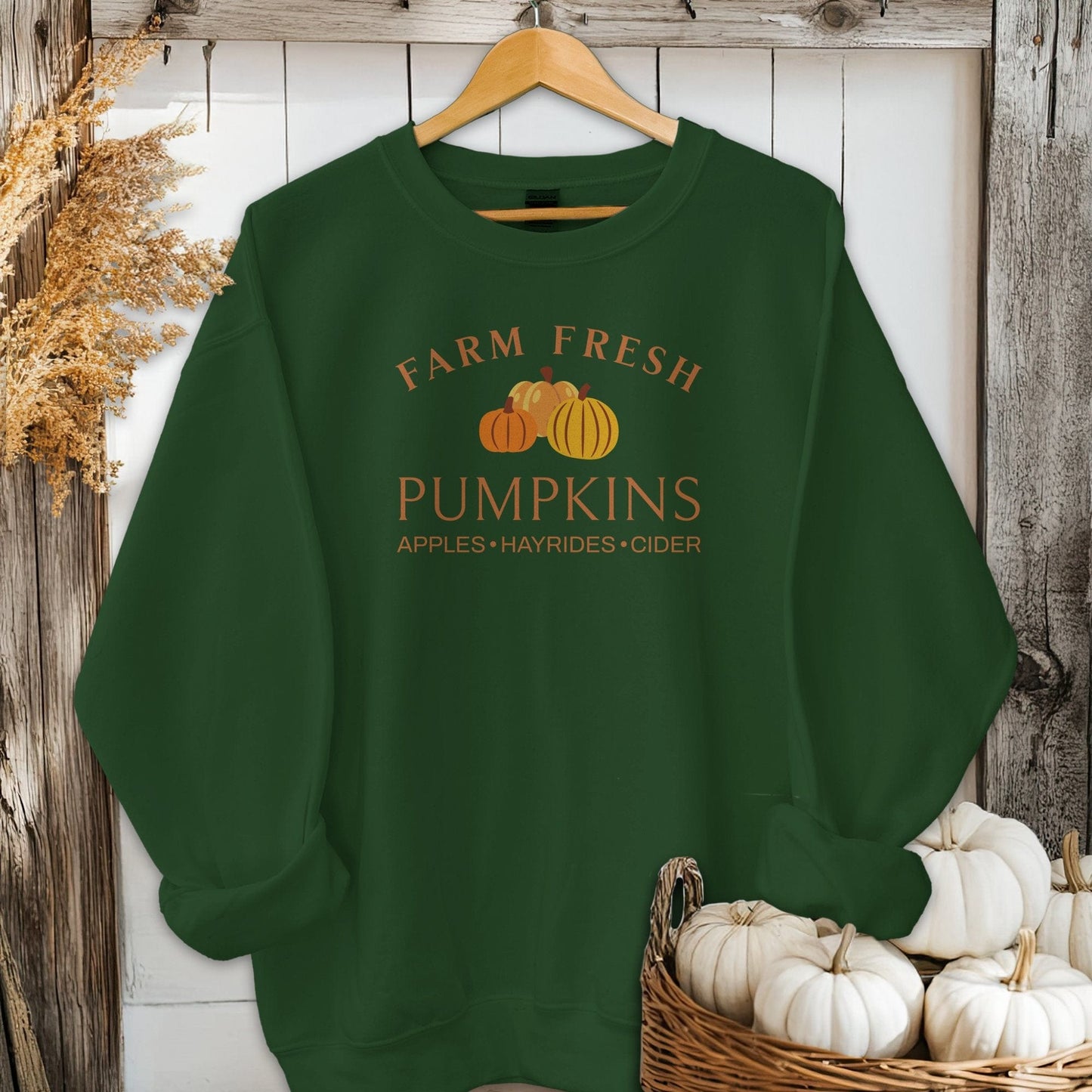 Holiday Shirt Adult Sweatshirt / Forest Green / S Farm Fresh Pumpkins Fall Shirt