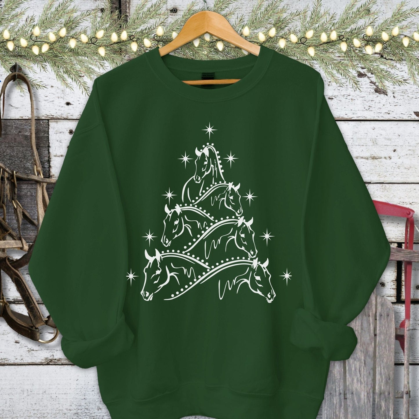 Holiday Shirt Adult Sweatshirt / Forest Green / S Horse Art Christmas Shirt