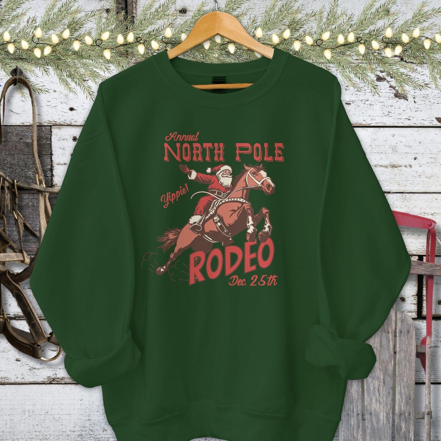 Holiday Shirt Adult Sweatshirt / Forest Green / S North Pole Rodeo Shirt