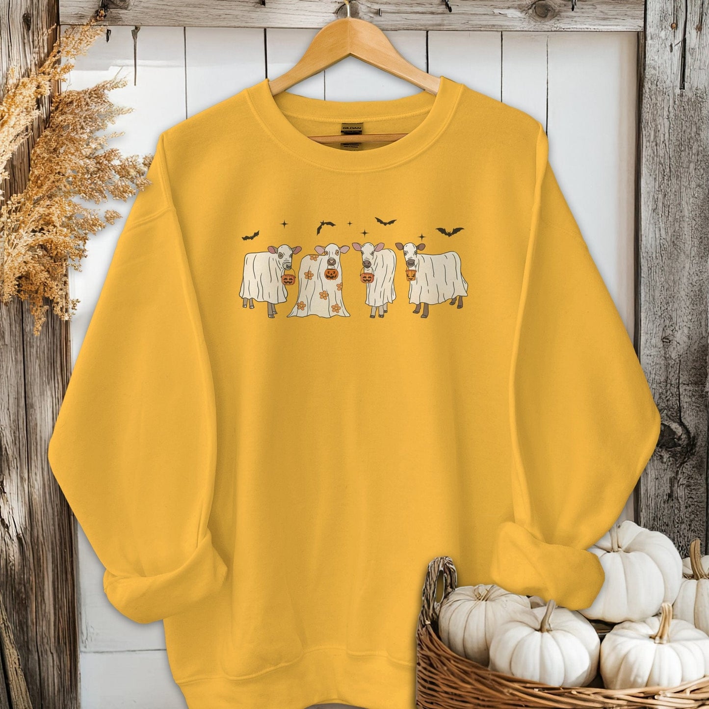 Holiday Shirt Adult Sweatshirt / Gold / S Ghostly Cows Halloween Shirt