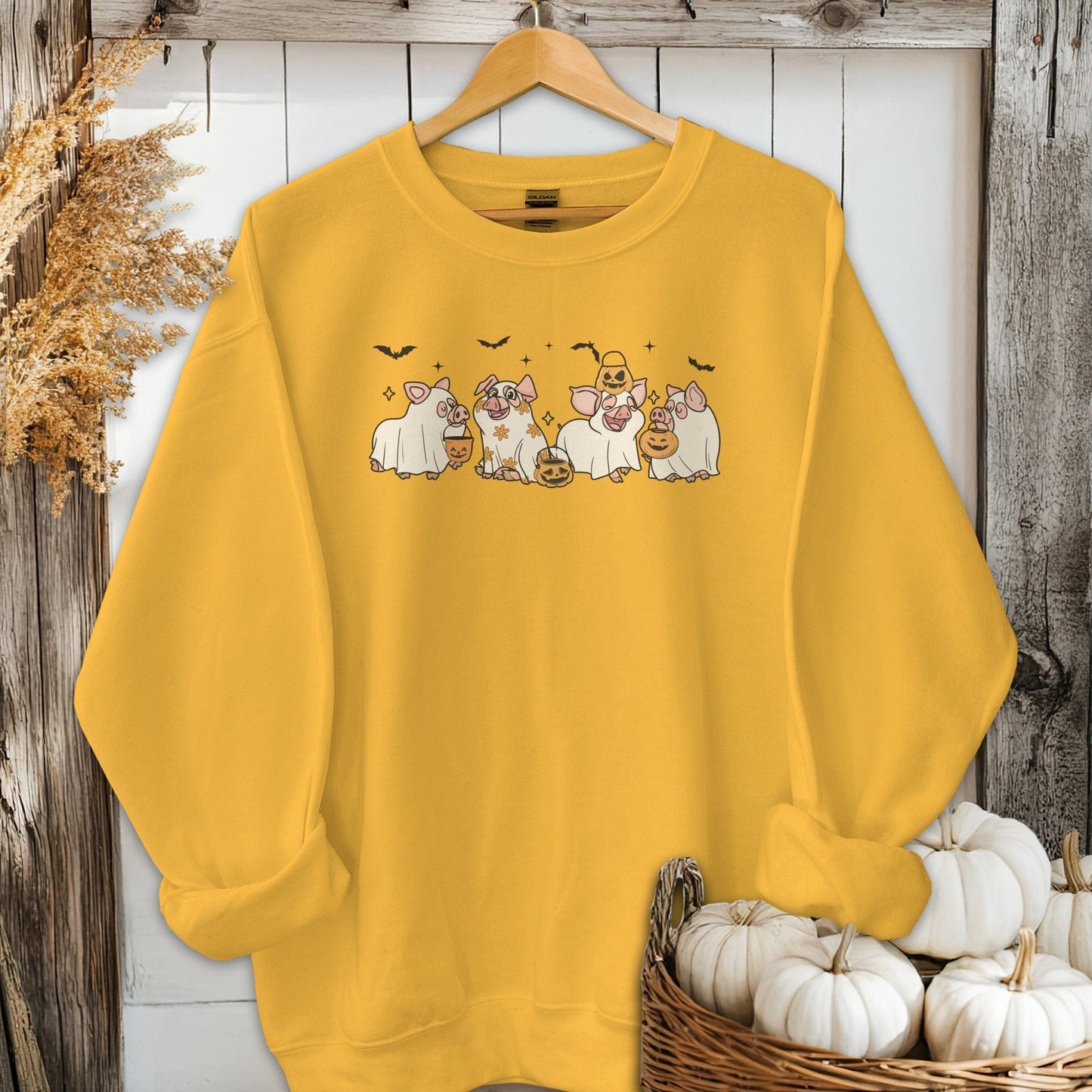 Holiday Shirt Adult Sweatshirt / Gold / S Ghostly Pigs Halloween Shirt