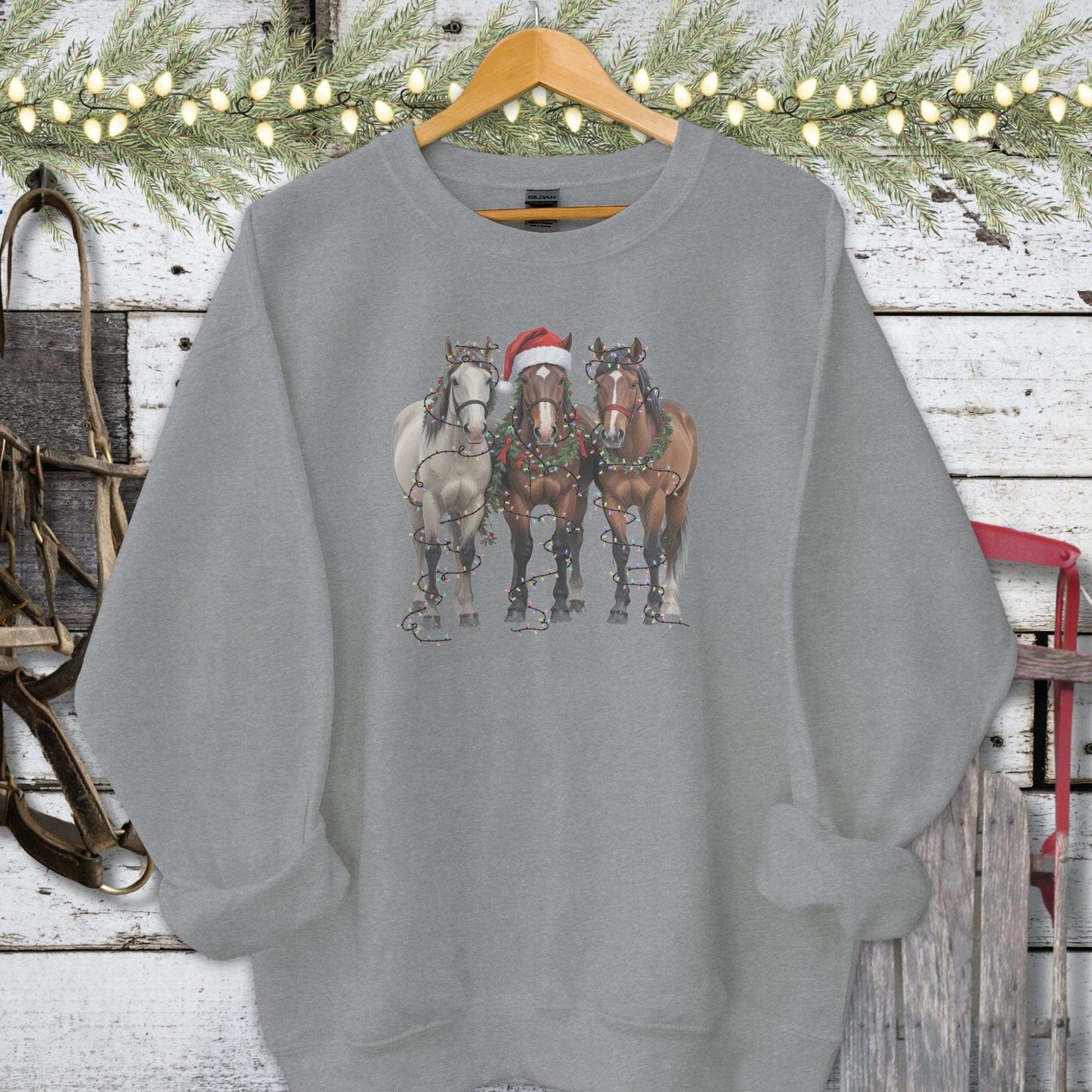 Holiday Shirt Adult Sweatshirt / Graphite Heather / S Festive Horses Shirt