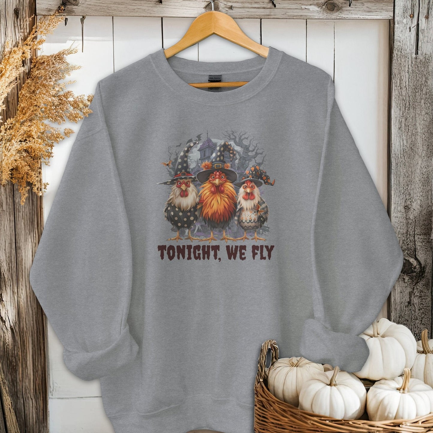 Holiday Shirt Adult Sweatshirt / Graphite Heather / S Halloween Witch Chickens Shirt