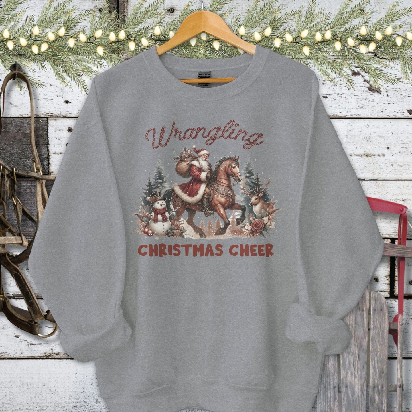 Holiday Shirt Adult Sweatshirt / Graphite Heather / S Wrangling Christmas Cheer Shirt