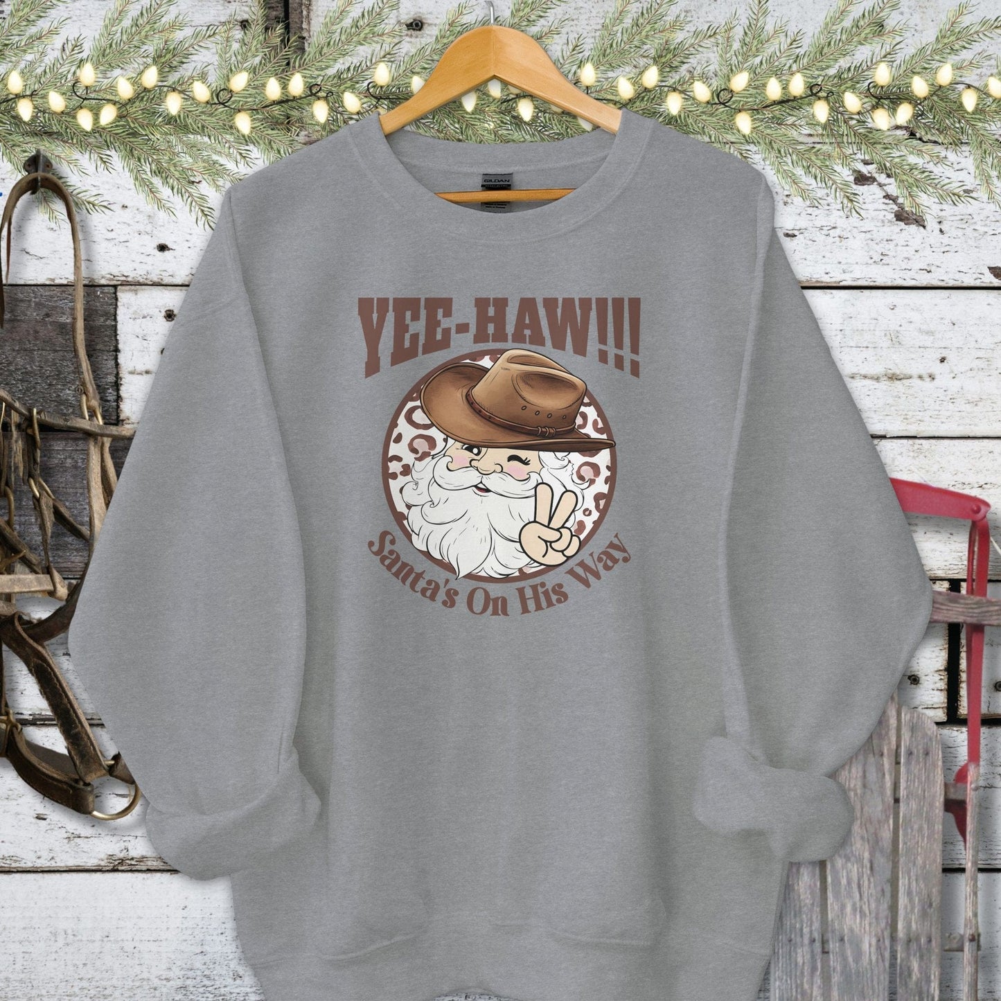 Holiday Shirt Adult Sweatshirt / Graphite Heather / S Yee-Haw Santa Shirt